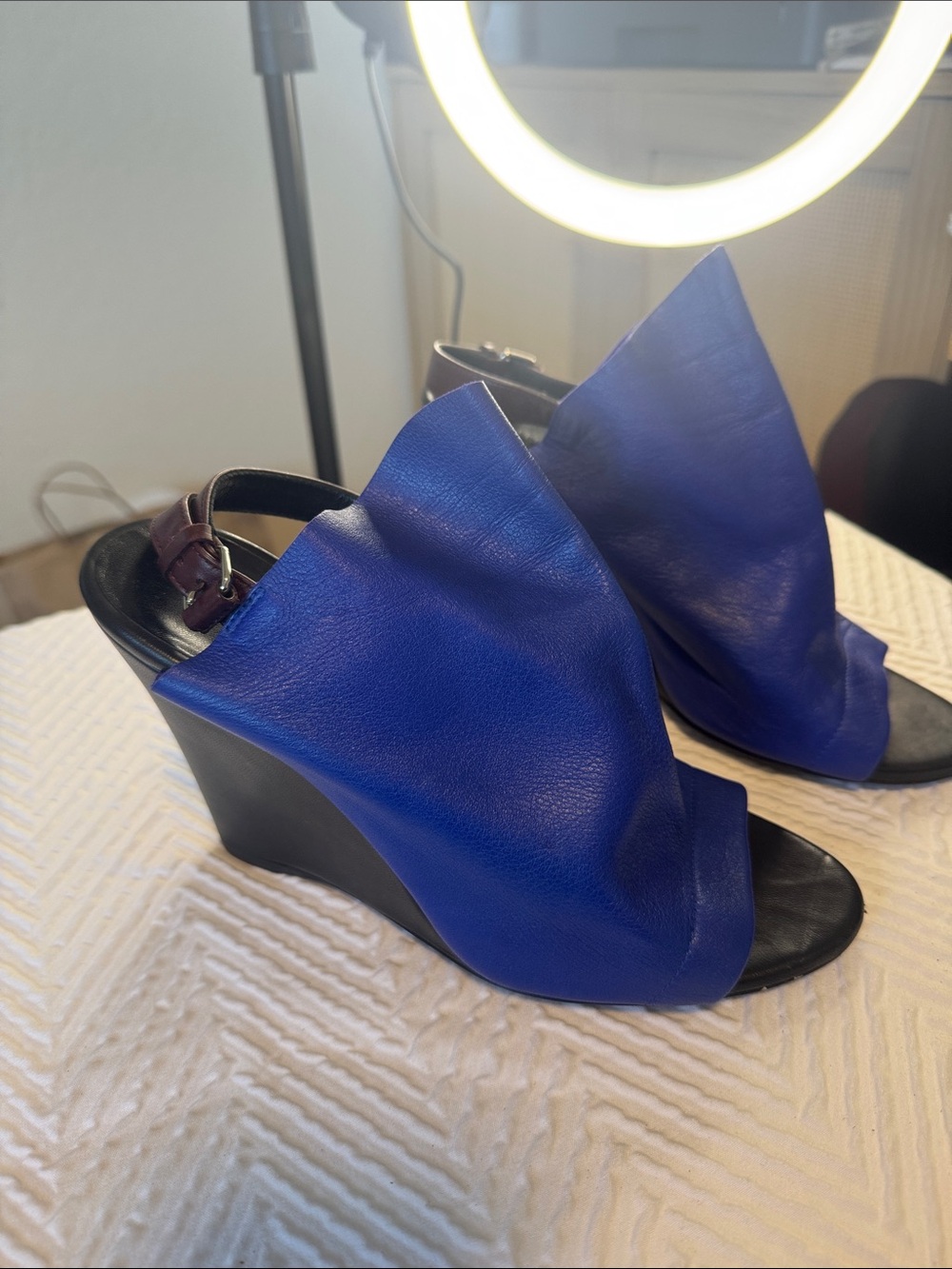 Balenciaga Electric Blue Draped Leather Wedge Sandals